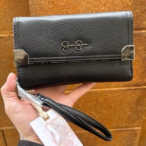 Jessica Simpson Black Leather Wristlet